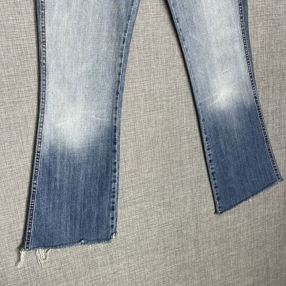 7 Seven For All Mankind Jeans Womens 30 Blue Pink Stitching A Pocket Flare Y2K - Picture 5 of 12